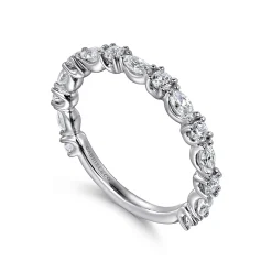 Clearance Gabriel & Co. Aalto - 14K White Gold Marquise and Round Diamond Anniversary Band - 0.8 ct