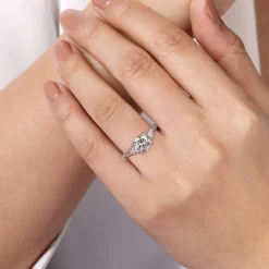 Best Gabriel & Co. Abbi - 14K White Gold Round Three Stone Diamond Engagement Ring