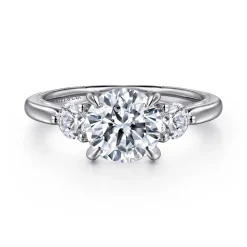 Best Gabriel & Co. Abbi - 14K White Gold Round Three Stone Diamond Engagement Ring
