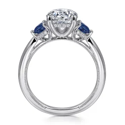 Gabriel & Co. Abbi - 14K White Gold Round Three Stone Diamond and Sapphire Engagement Ring