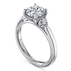 Clearance Gabriel & Co. Abbi - 14K White Gold Round Three Stone Diamond Engagement Ring