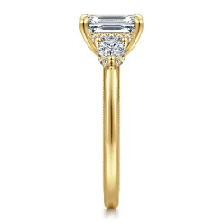 Clearance Gabriel & Co. Abbi - 14K Yellow Gold Emerald Cut Three Stone Diamond Engagement Ring
