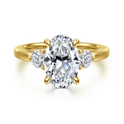 Best Gabriel & Co. Abbi - 14K Yellow Gold Oval Three Stone Diamond Engagement Ring