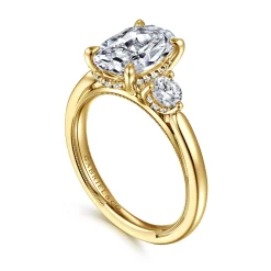 Best Gabriel & Co. Abbi - 14K Yellow Gold Oval Three Stone Diamond Engagement Ring
