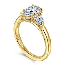 Gabriel & Co. Abbi - 14K Yellow Gold Pear Shape Three Stone Diamond Engagement Ring