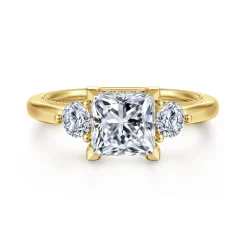 New Gabriel & Co. Abbi - 14K Yellow Gold Princess Cut Three Stone Diamond Engagement Ring