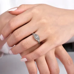 Gabriel & Co. Abel - Platinum Unique Vintage Inspired Diamond Halo Engagement Ring