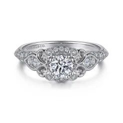 Gabriel & Co. Abel - Platinum Unique Vintage Inspired Diamond Halo Engagement Ring