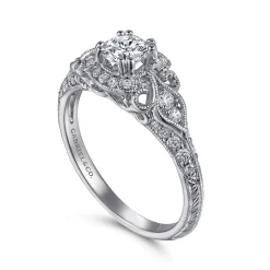 Gabriel & Co. Abel - Platinum Unique Vintage Inspired Diamond Halo Engagement Ring