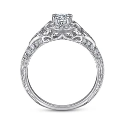 Hot Gabriel & Co. Abel - Unique 14K White Gold Vintage Inspired Diamond Halo Engagement Ring