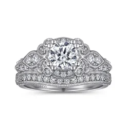 Hot Gabriel & Co. Abel - Unique 14K White Gold Vintage Inspired Diamond Halo Engagement Ring