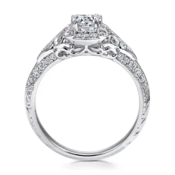 Hot Gabriel & Co. Abel - Unique 14K White Gold Vintage Inspired Diamond Halo Engagement Ring