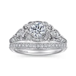 Hot Gabriel & Co. Abel - Unique 14K White Gold Vintage Inspired Diamond Halo Engagement Ring