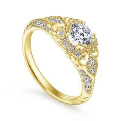 Clearance Gabriel & Co. Abel - Unique 14K Yellow Gold Vintage Inspired Diamond Halo Engagement Ring