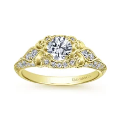 Clearance Gabriel & Co. Abel - Unique 14K Yellow Gold Vintage Inspired Diamond Halo Engagement Ring