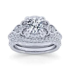 Sale Gabriel & Co. Abel - Vintage Inspired 14K White Gold Fancy Halo Round Diamond Engagement Ring