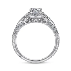 New Gabriel & Co. Abel - Vintage Inspired 14K White Gold Round Halo Complete Diamond Engagement Ring