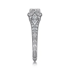 New Gabriel & Co. Abel - Vintage Inspired 14K White Gold Round Halo Complete Diamond Engagement Ring