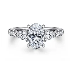 Discount Gabriel & Co. Abina - 14K White Gold Oval Three Stone Diamond Engagement Ring