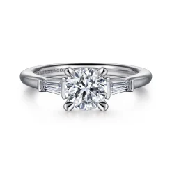 Best Gabriel & Co. Acacia - 14K White Gold Round Three Stone Diamond Engagement Ring