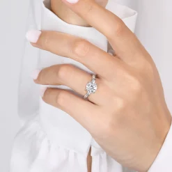 Best Gabriel & Co. Acacia - 14K White Gold Round Three Stone Diamond Engagement Ring