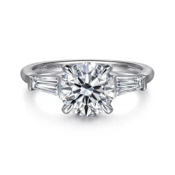 New Gabriel & Co. Acacia - 14K White Gold Round Three Stone Diamond Engagement Ring