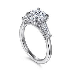 New Gabriel & Co. Acacia - 14K White Gold Round Three Stone Diamond Engagement Ring