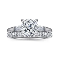 Sale Gabriel & Co. Acacia - 14K White Gold Round Three Stone Diamond Engagement Ring