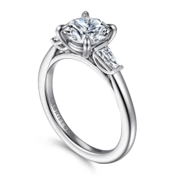 Sale Gabriel & Co. Acacia - 14K White Gold Round Three Stone Diamond Engagement Ring