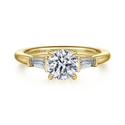 New Gabriel & Co. Acacia - 14K Yellow Gold Round Three Stone Diamond Engagement Ring