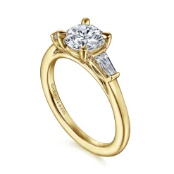 New Gabriel & Co. Acacia - 14K Yellow Gold Round Three Stone Diamond Engagement Ring
