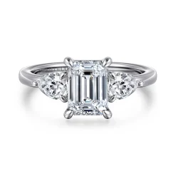New Gabriel & Co. Adalia - 14K White Gold Emerald Cut Three Stone Diamond Engagement Ring