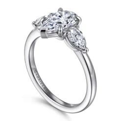 Sale Gabriel & Co. Adalia - 14K White Gold Pear Shape Three Stone Diamond Engagement Ring