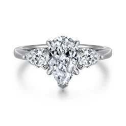 Sale Gabriel & Co. Adalia - 14K White Gold Pear Shape Three Stone Diamond Engagement Ring