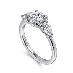 Clearance Gabriel & Co. Adalia - 14K White Gold Round Three Stone Diamond Engagement Ring