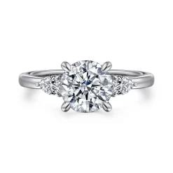 New Gabriel & Co. Adalia - 14K White Gold Round Three Stone Diamond Engagement Ring