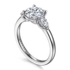 New Gabriel & Co. Adalia - 14K White Gold Round Three Stone Diamond Engagement Ring
