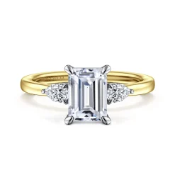 Sale Gabriel & Co. Adalia - 14K Yellow Gold Emerald Cut Three Stone Diamond Engagement Ring