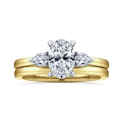 New Gabriel & Co. Adalia - 14K Yellow Gold Oval Three Stone Diamond Engagement Ring