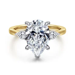 Discount Gabriel & Co. Adalia - 14K Yellow Gold Pear Shape Three Stone Diamond Engagement Ring