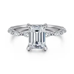 Sale Gabriel & Co. Adeena - 14K White Gold Emerald Cut Hidden Halo Diamond Engagement Ring