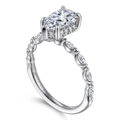 New Gabriel & Co. Adeena - 14K White Gold Pear Shape Hidden Halo Diamond Engagement Ring