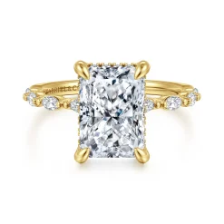 Best Gabriel & Co. Adeena - 14K Yellow Gold Radiant Cut Hidden Halo Diamond Engagement Ring