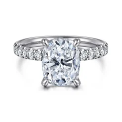 New Gabriel & Co. Adela - 14K White Gold Elongated Cushion Hidden Halo Diamond Engagement Ring