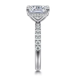 New Gabriel & Co. Adela - 14K White Gold Elongated Cushion Hidden Halo Diamond Engagement Ring
