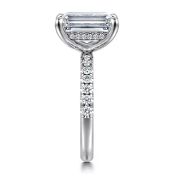 Clearance Gabriel & Co. Adela - 14K White Gold Emerald Cut Hidden Halo Diamond Engagement Ring