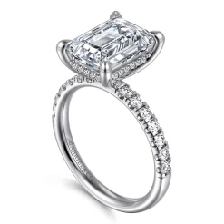 Clearance Gabriel & Co. Adela - 14K White Gold Emerald Cut Hidden Halo Diamond Engagement Ring