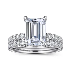 New Gabriel & Co. Adela - 14K White Gold Emerald Cut Hidden Halo Diamond Engagement Ring