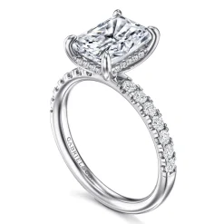 Sale Gabriel & Co. Adela - 14K White Gold Radiant Hidden Halo Diamond and Engagement Ring