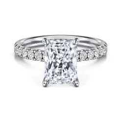 Sale Gabriel & Co. Adela - 14K White Gold Radiant Hidden Halo Diamond and Engagement Ring